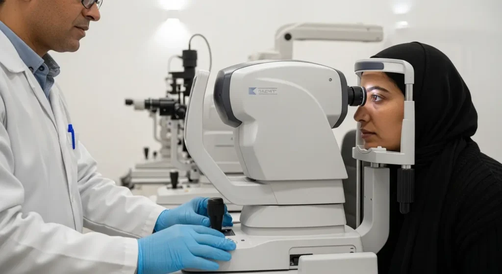 Examen OCT rétinien dans une clinique ophtalmologique privée au Maroc