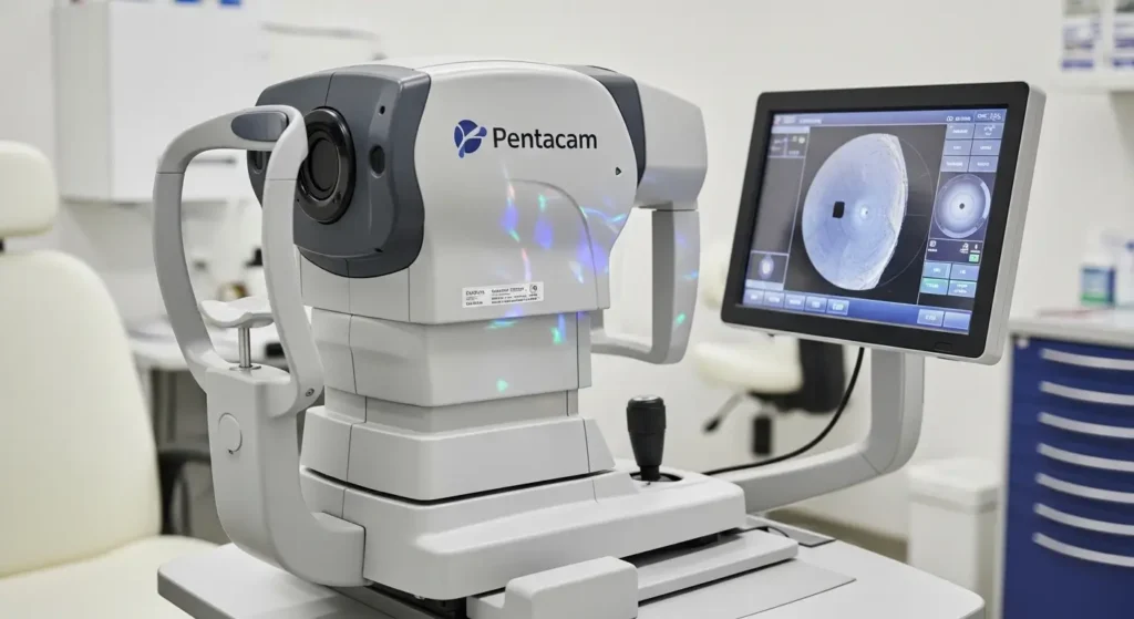 Machine Pentacam de topographie cornéenne dans un cabinet d'ophtalmologie moderne